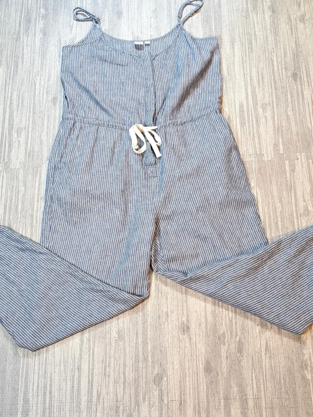 Gap Women's‎ Pinstripe Jumper Linen Cotton Blend Lt Blue White Beach Casual Sz S